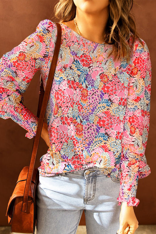 Floral Print Long Puff Sleeve Blouse - EMMY