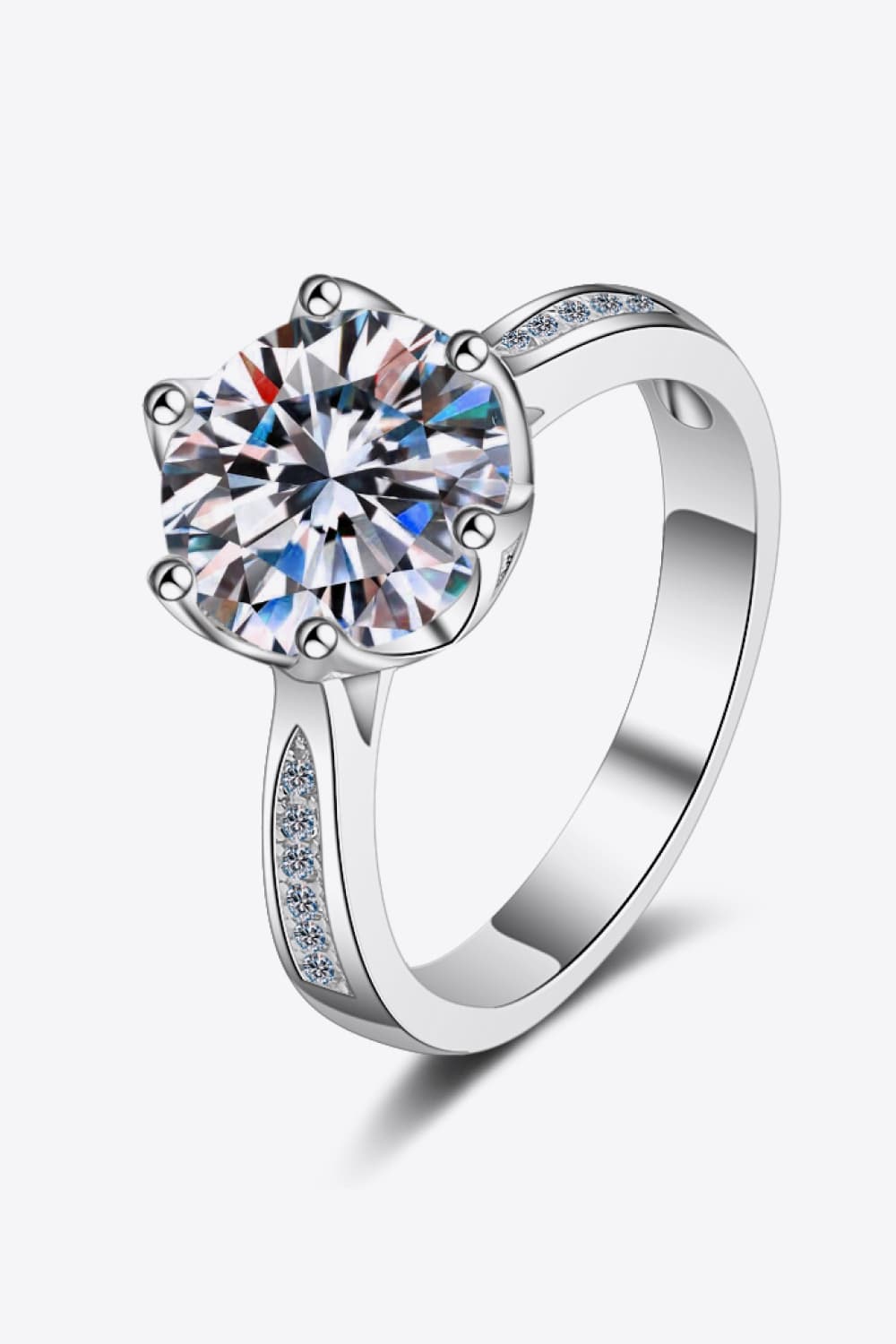 3 Carat Moissanite Rhodium-Plated Side Stone Ring - EMMY