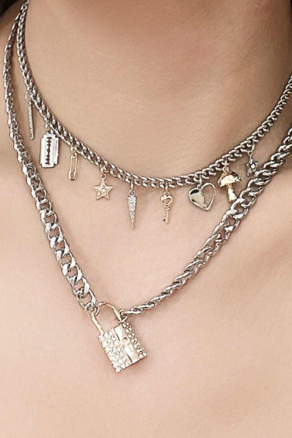 5-Piece Wholesale Lock Pendant Double-Layered Necklace - EMMY