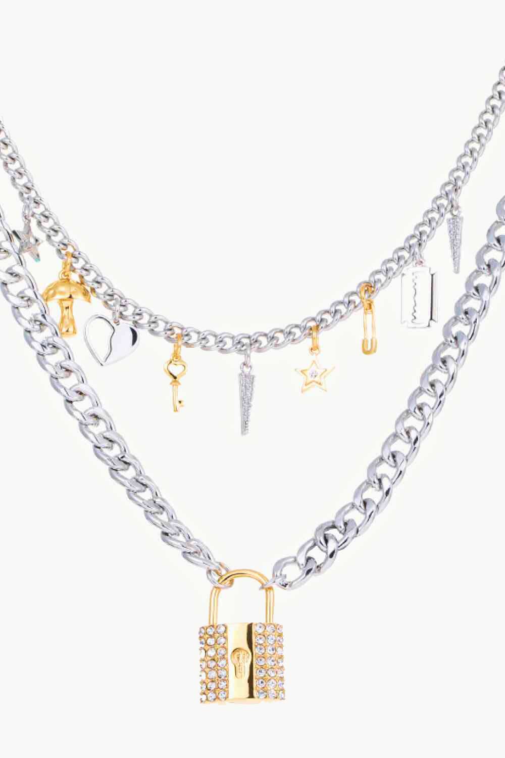 5-Piece Wholesale Lock Pendant Double-Layered Necklace - EMMY