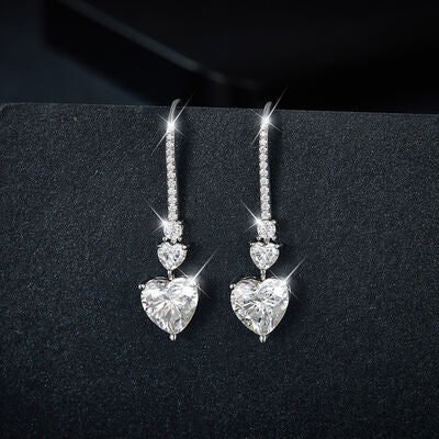 5.44 Carat 925 Sterling Silver Moissanite Heart Drop Earrings - EMMY