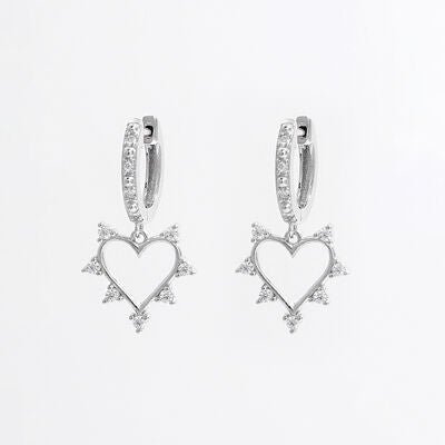 925 Sterling Silver Inlaid Zircon Heart Dangle Earrings - EMMY