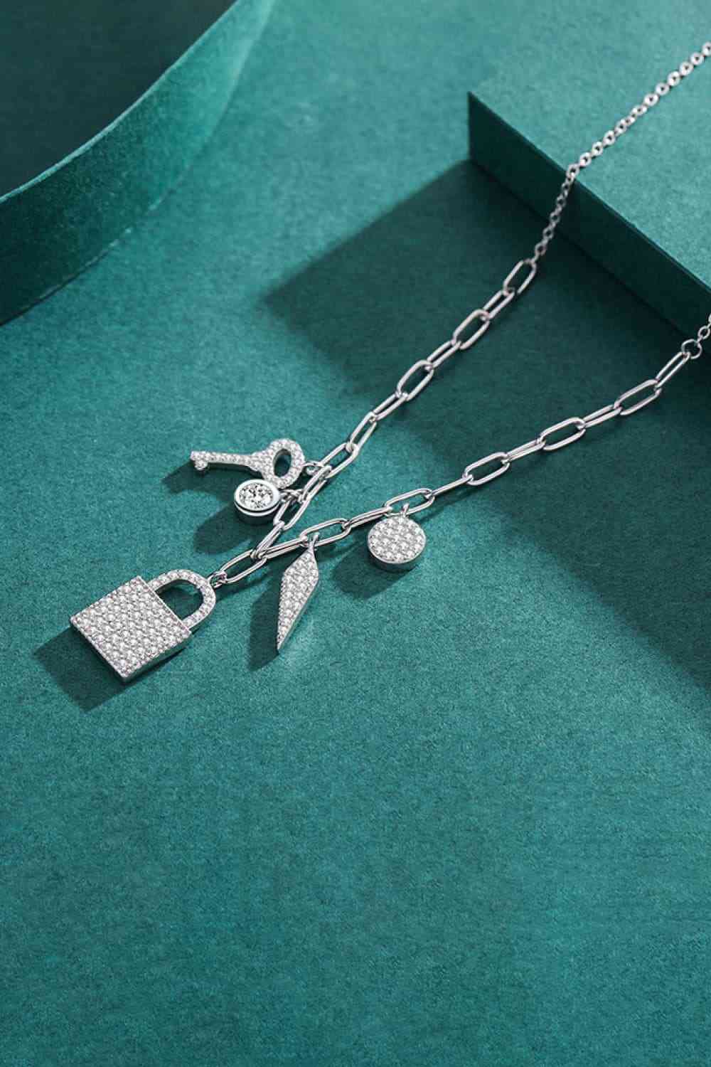 925 Sterling Silver Lock & Key Zircon Pendant Necklace - EMMY