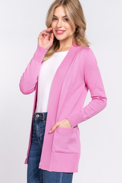 ACTIVE BASIC Ribbed Trim Open Front Cardigan - EMMY