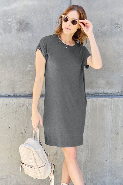 Basic Bae Full Size Round Neck Short Sleeve Dress with Pockets - EMMY
