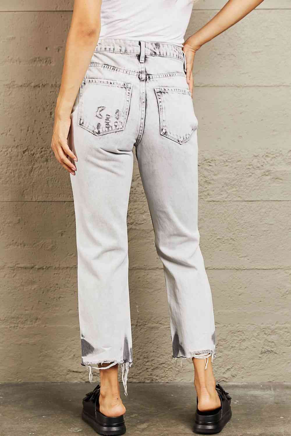 BAYEAS Acid Wash Accent Cropped Mom Jeans - EMMY