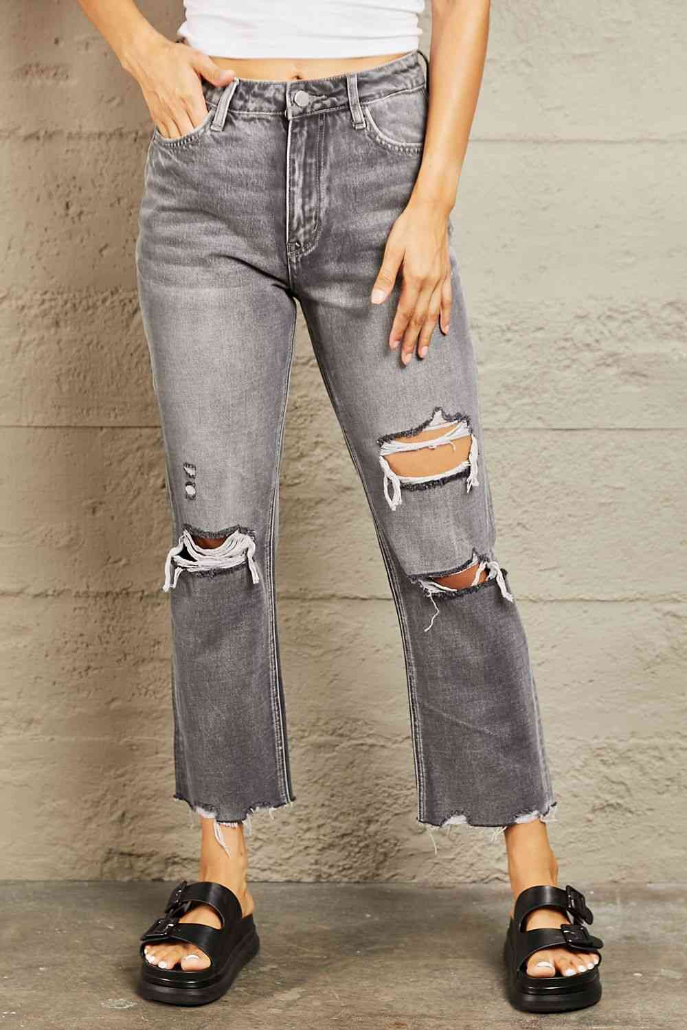 BAYEAS Mid Rise Distressed Cropped Dad Jeans - EMMY