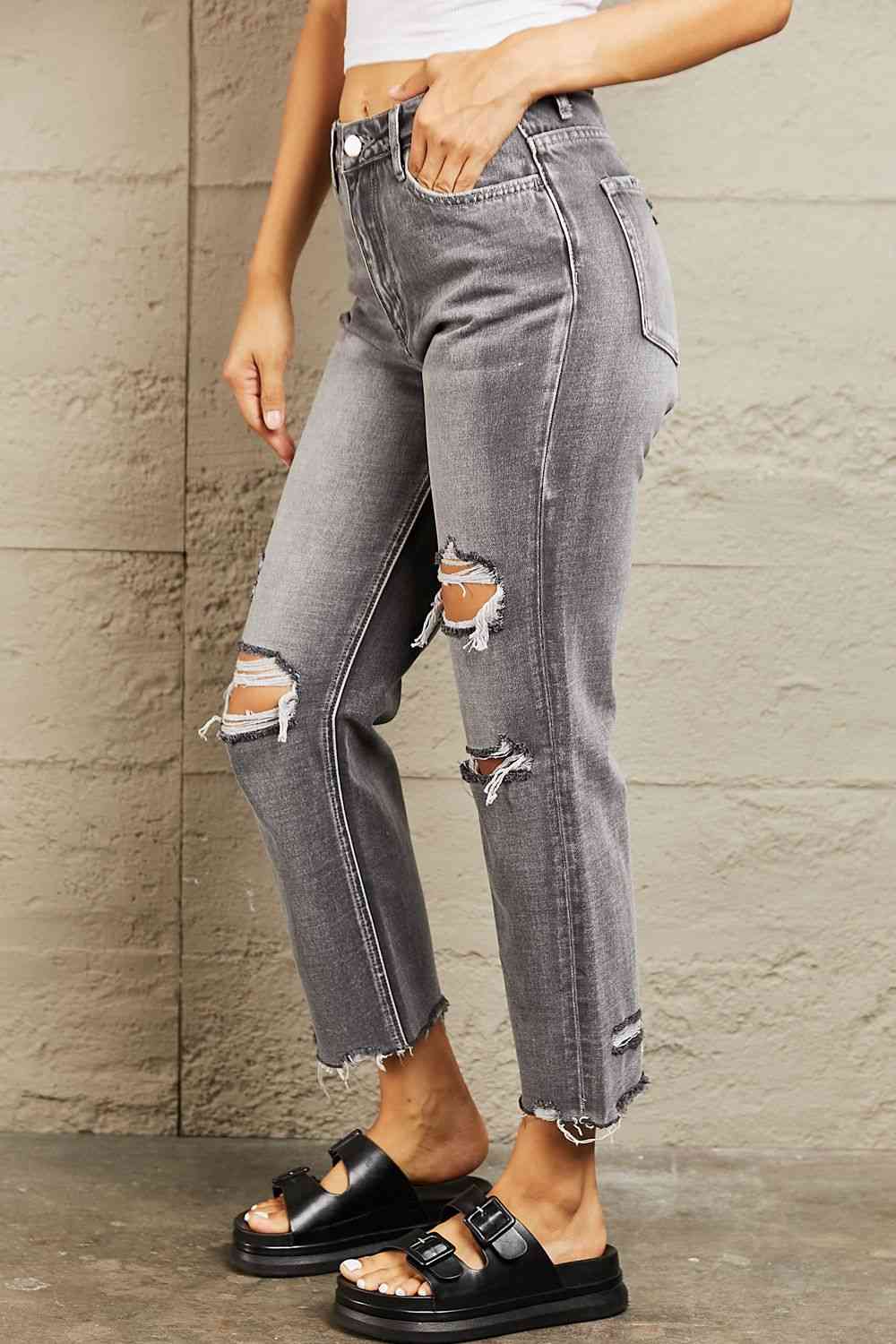 BAYEAS Mid Rise Distressed Cropped Dad Jeans - EMMY
