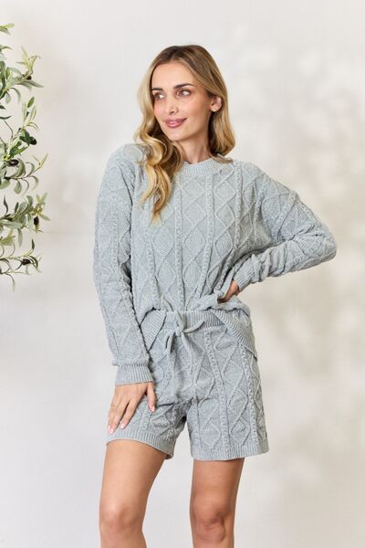 Cable Knit Drawstring Sweater Shorts - EMMY