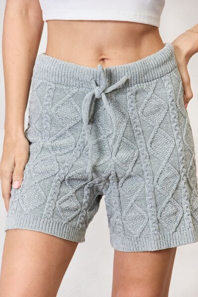 Cable Knit Drawstring Sweater Shorts - EMMY
