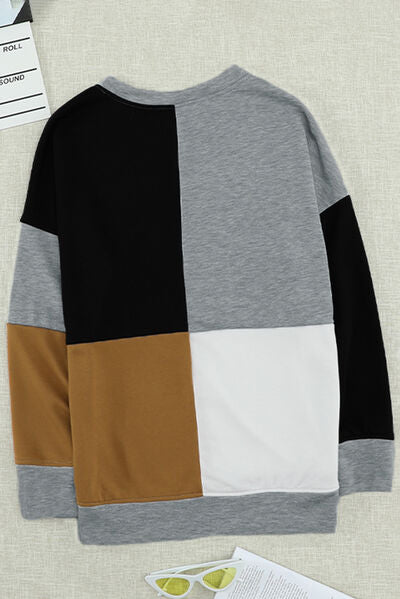 Color Block Round Neck Sweatshirt - EMMY