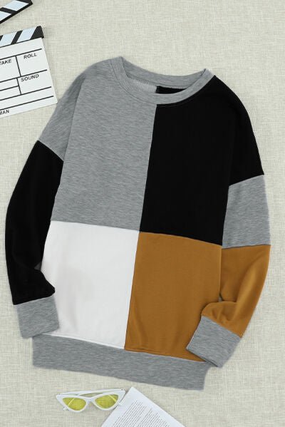 Color Block Round Neck Sweatshirt - EMMY