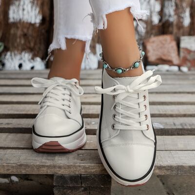 Contrast Trim Round Toe Platform Canvas Sneakers - EMMY