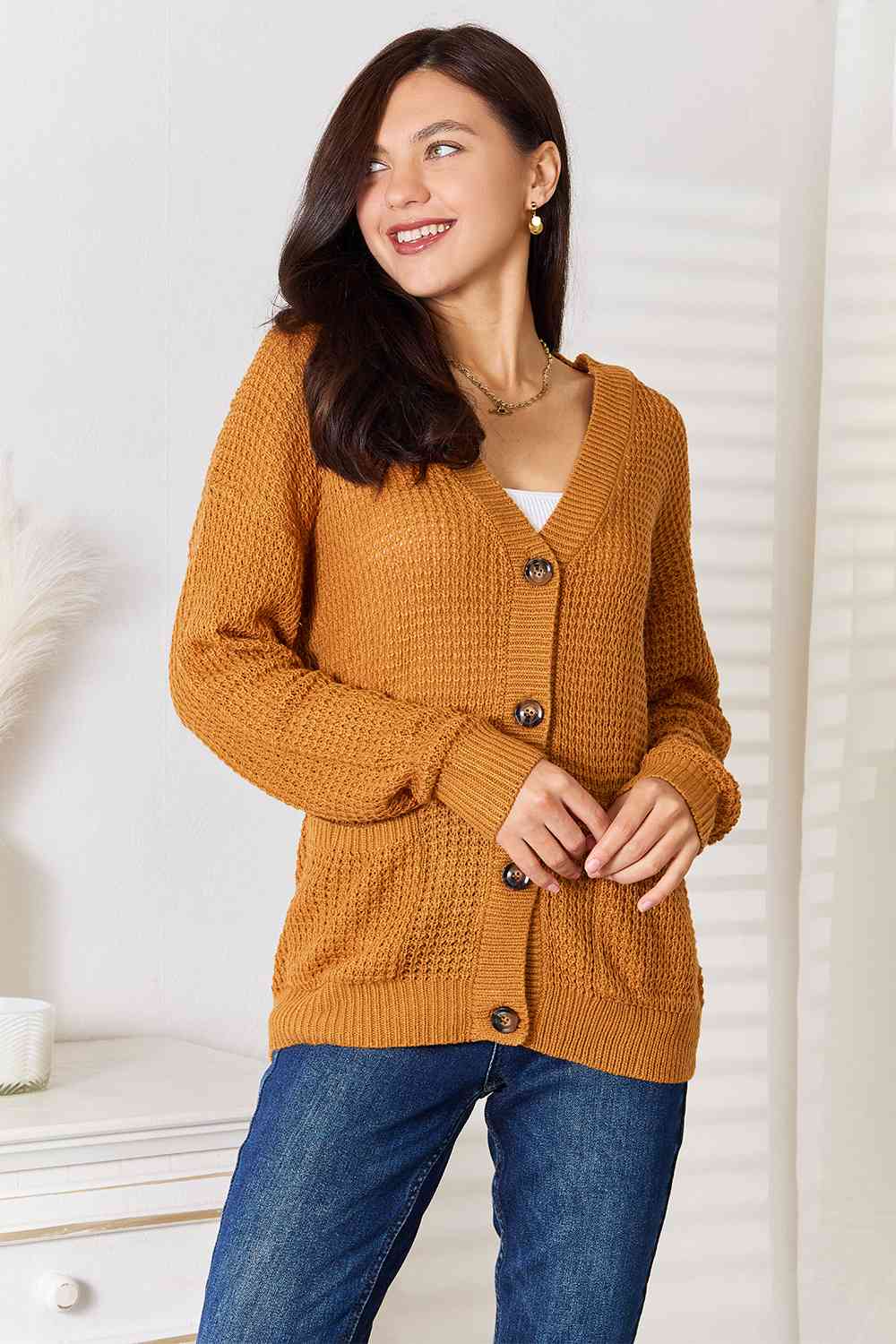 Double Take Drop Shoulder Button Down Cardigan with Pockets - EMMY