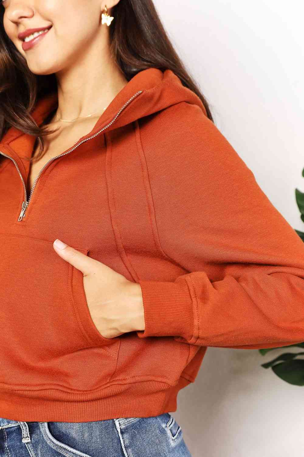 Double Take Half-Zip Long Sleeve Hoodie - EMMY