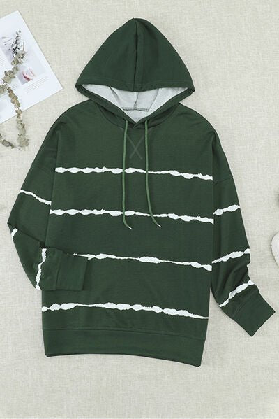 Drawstring Striped Dropped Shoulder Hoodie - EMMY