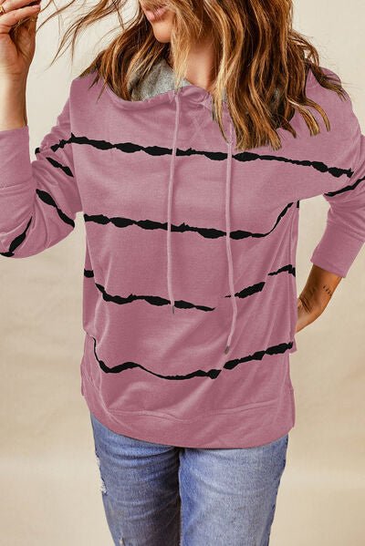 Drawstring Striped Dropped Shoulder Hoodie - EMMY