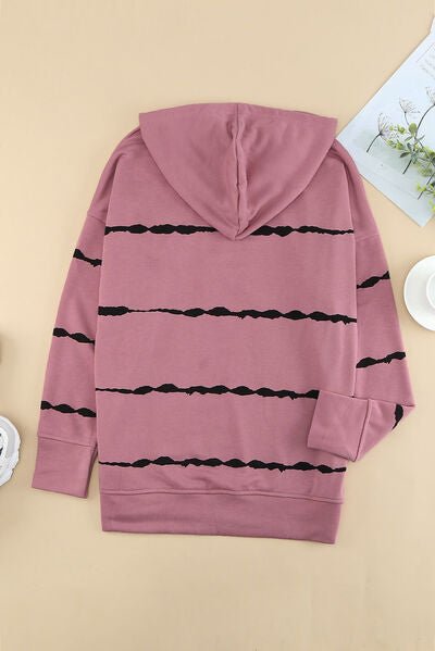 Drawstring Striped Dropped Shoulder Hoodie - EMMY