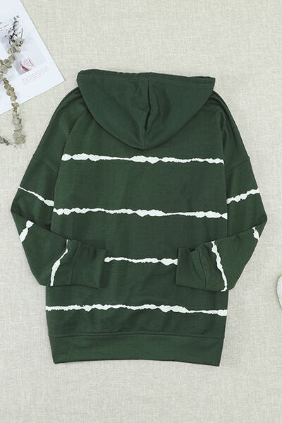 Drawstring Striped Dropped Shoulder Hoodie - EMMY