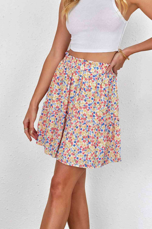Floral Print Elastic Waist Skirt - EMMY