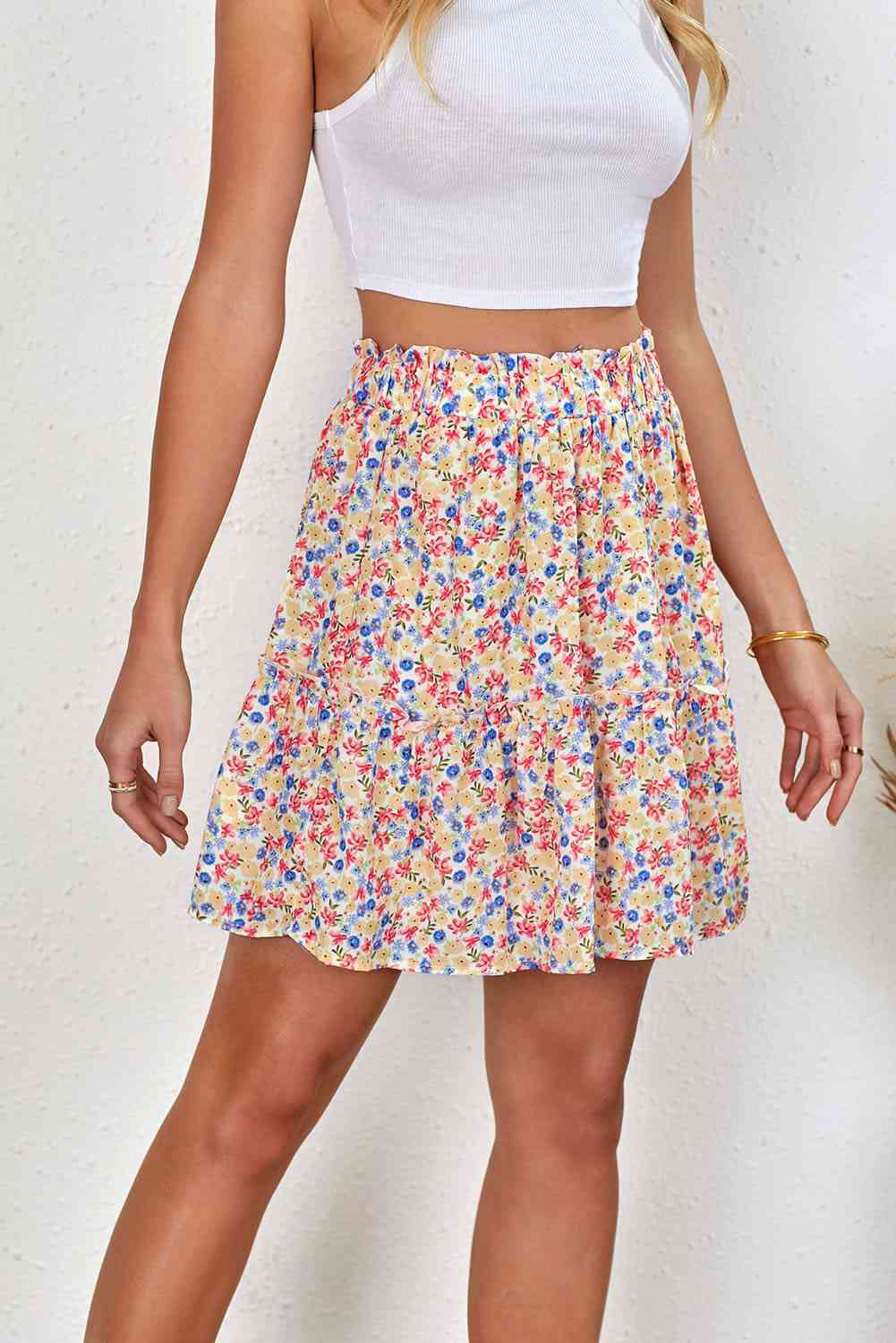 Floral Print Elastic Waist Skirt - EMMY