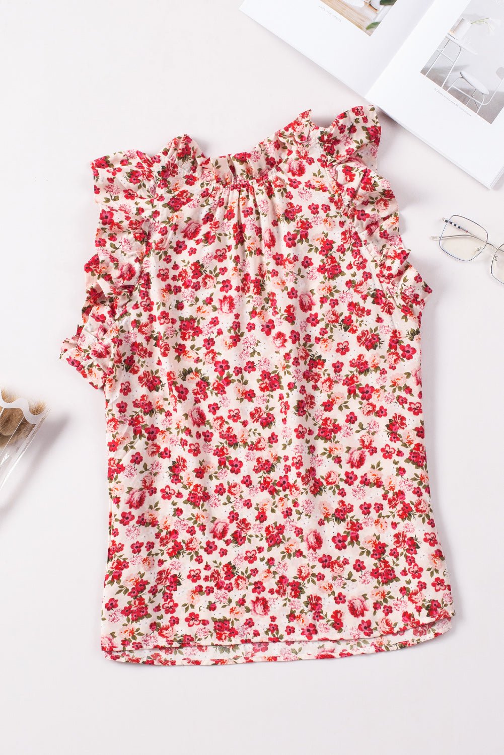 Floral Ruffle Sleeveless Top - EMMY