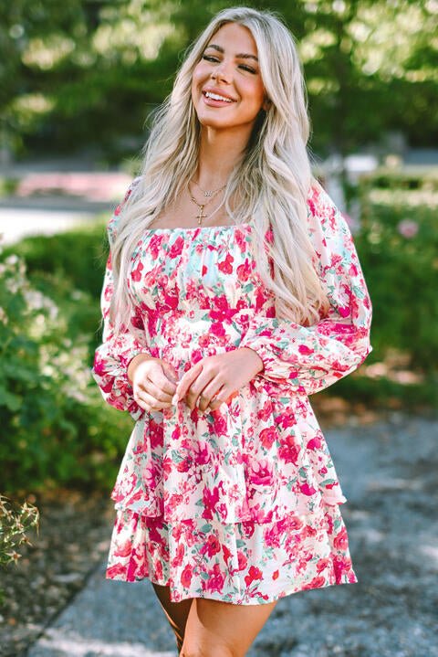 Floral Square Neck Layered Dress - EMMY