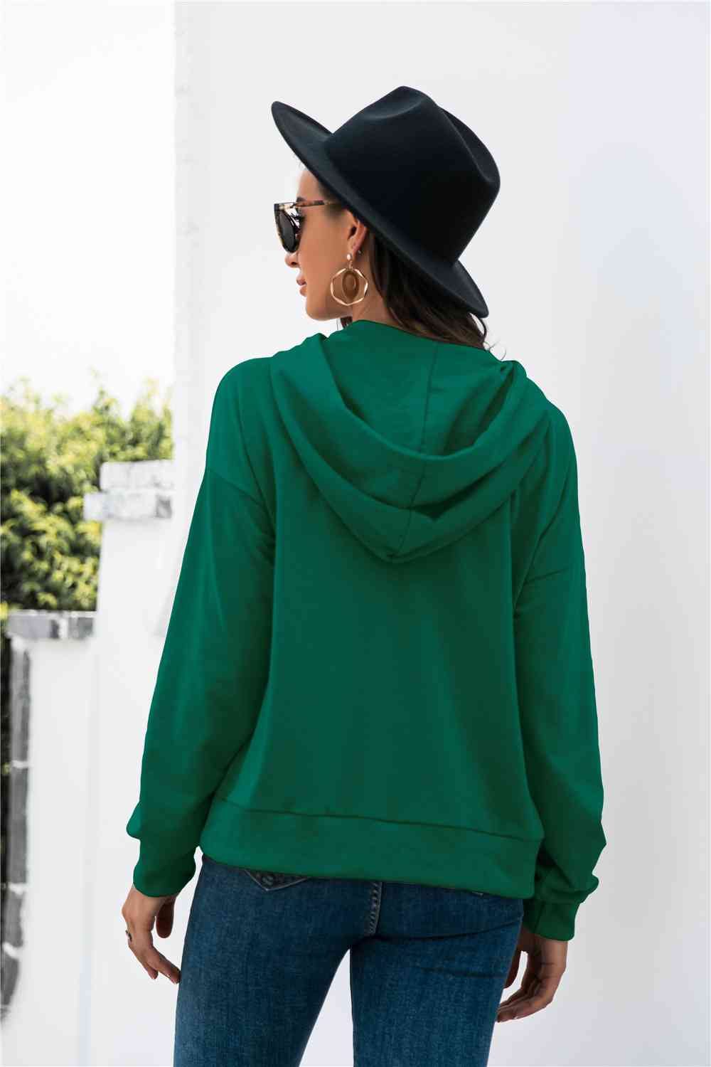 Half-Snap Drawstring Hoodie with Kangaroo Pocket - EMMY