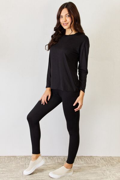 JULIA Round Neck Long Sleeve T-Shirt and Leggings Set - EMMY