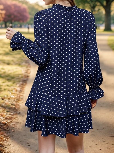 Layered Polka Dot Flounce Sleeve Mini Dress - EMMY