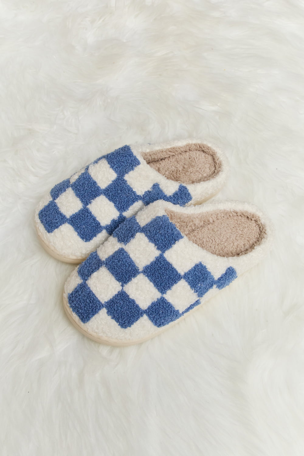 Melody Checkered Print Plush Slide Slippers - EMMY