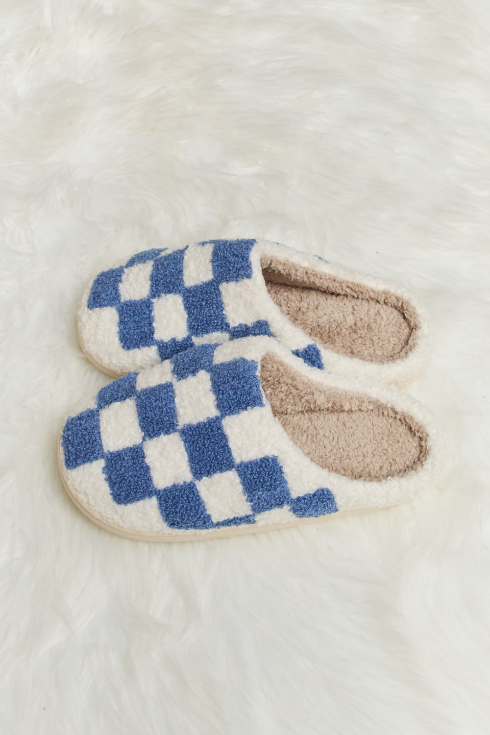 Melody Checkered Print Plush Slide Slippers - EMMY