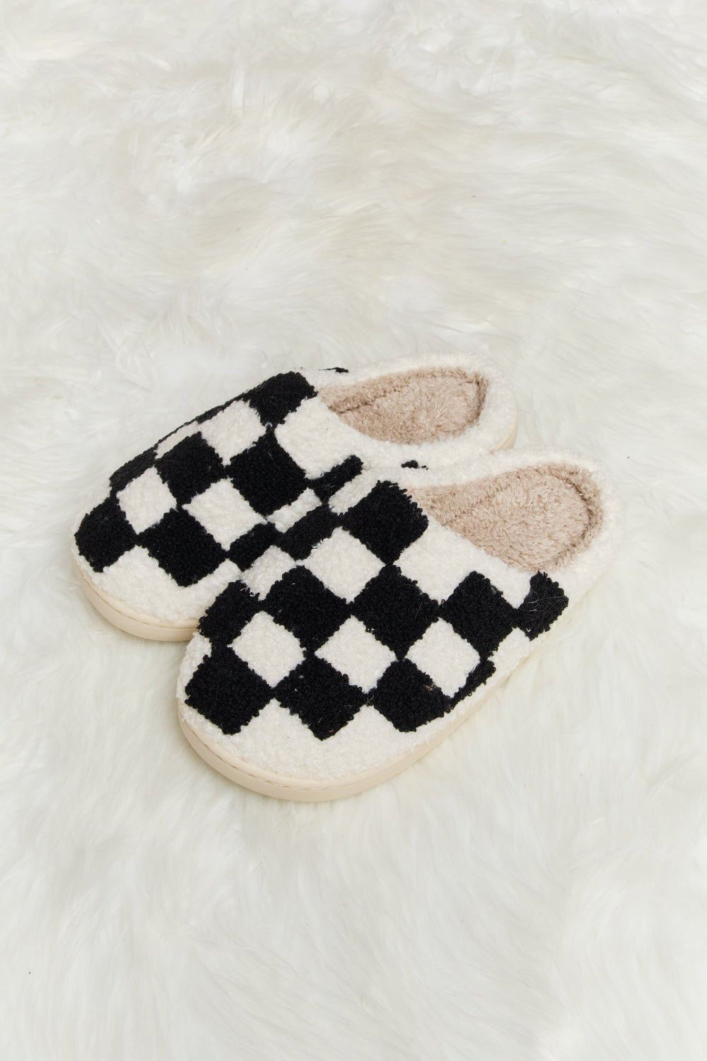 Melody Checkered Print Plush Slide Slippers - EMMY