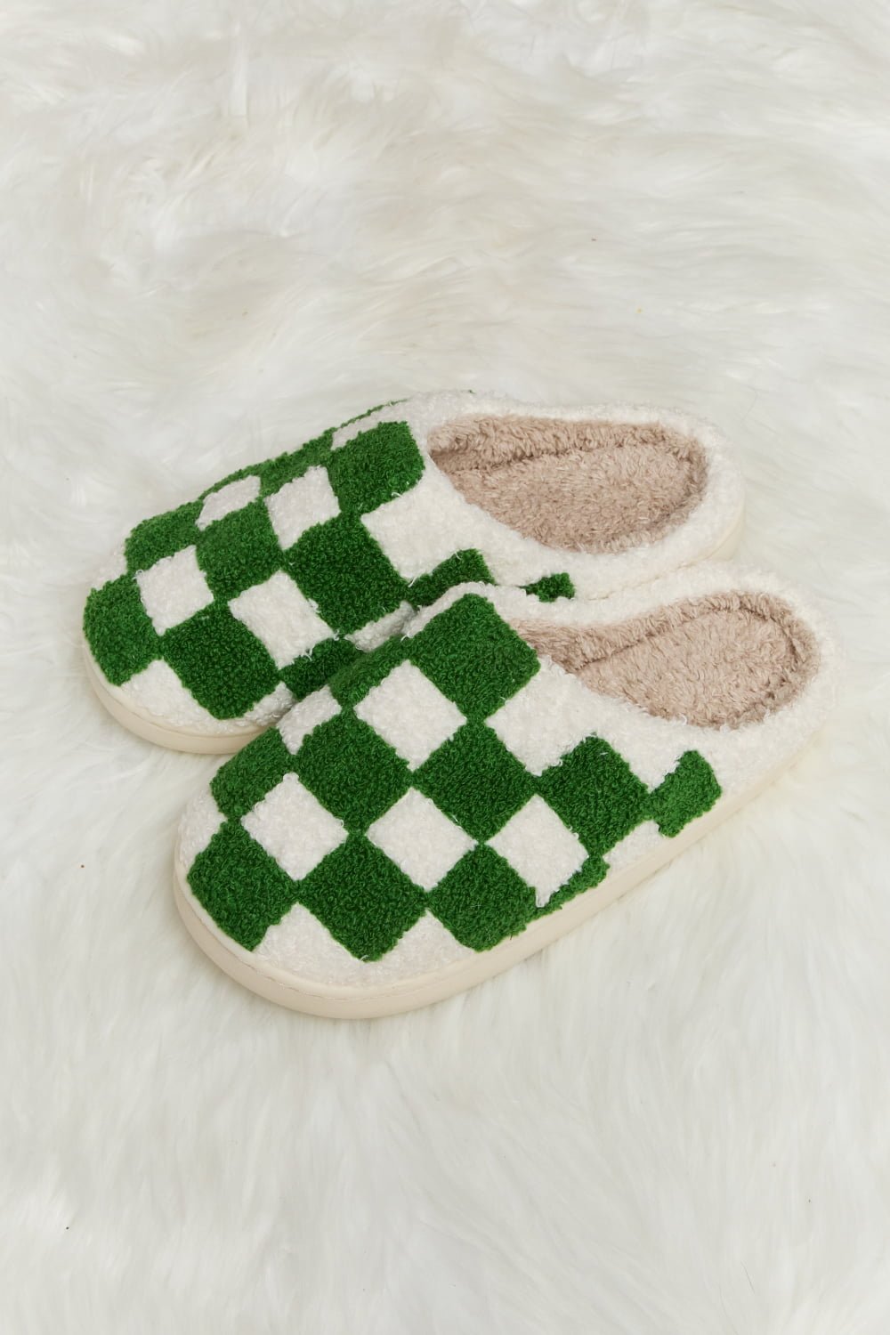 Melody Checkered Print Plush Slide Slippers - EMMY