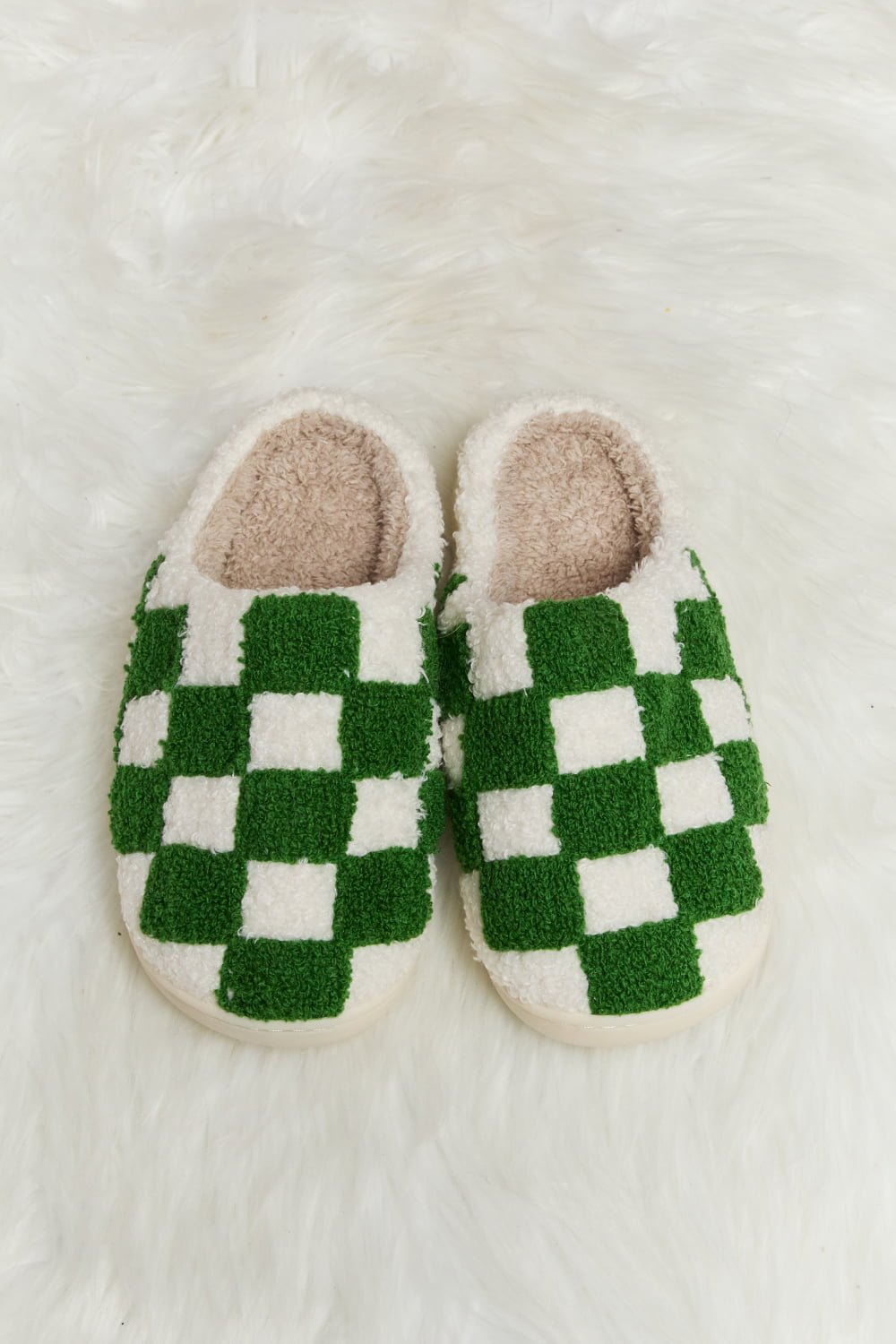 Melody Checkered Print Plush Slide Slippers - EMMY