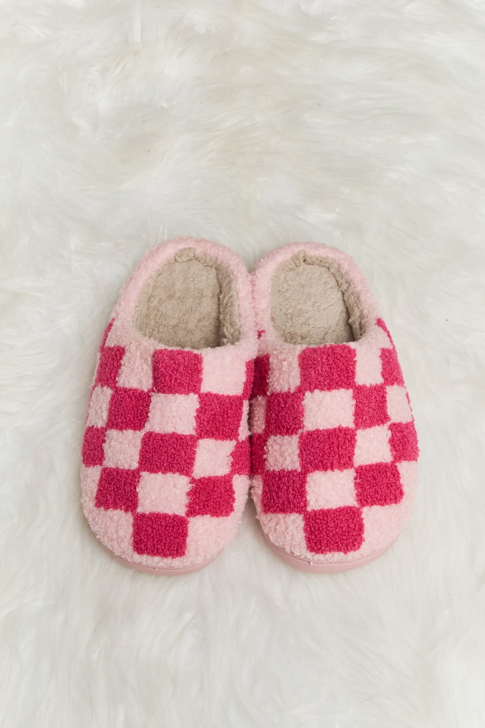 Melody Checkered Print Plush Slide Slippers - EMMY