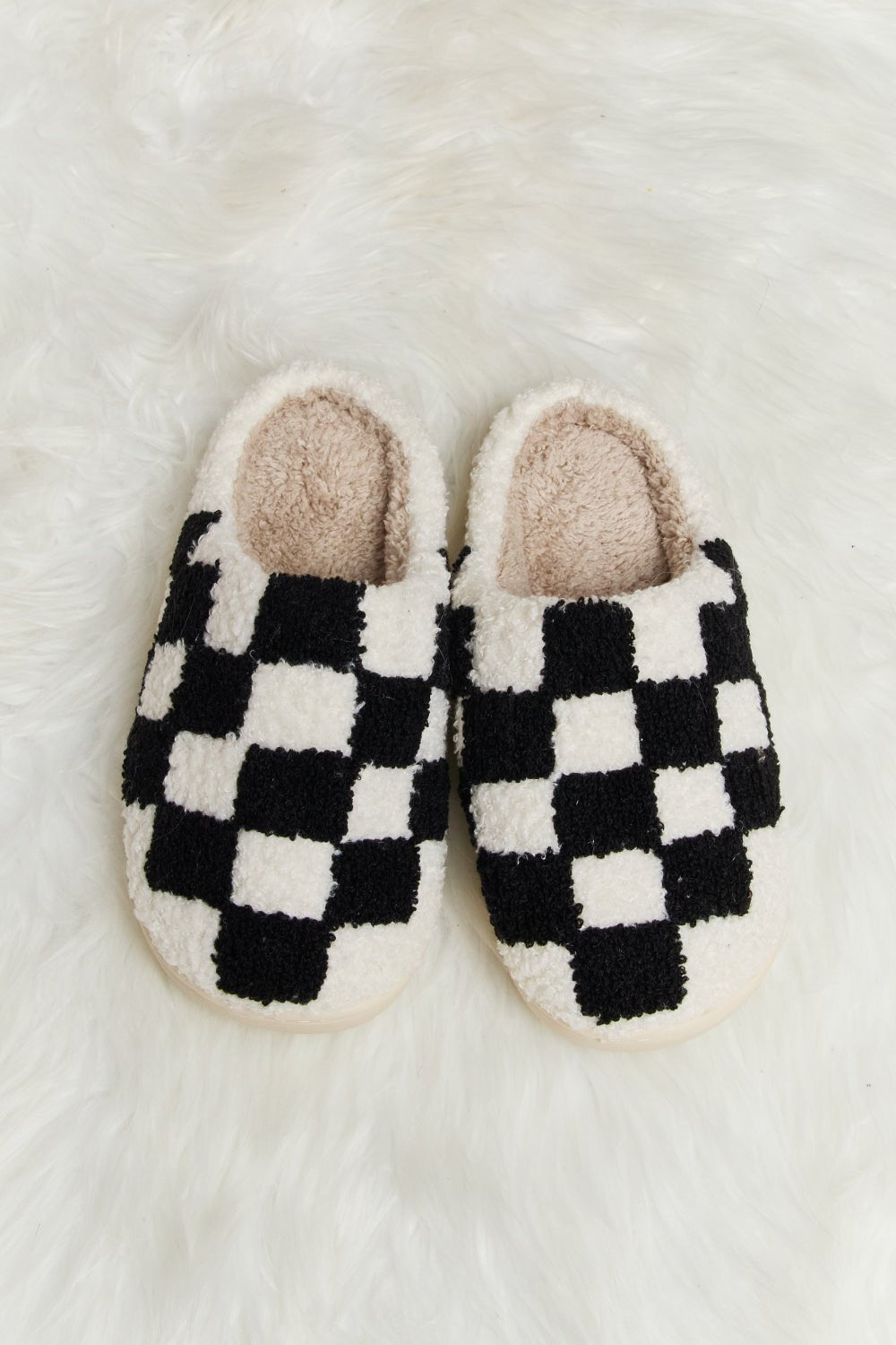 Melody Checkered Print Plush Slide Slippers - EMMY