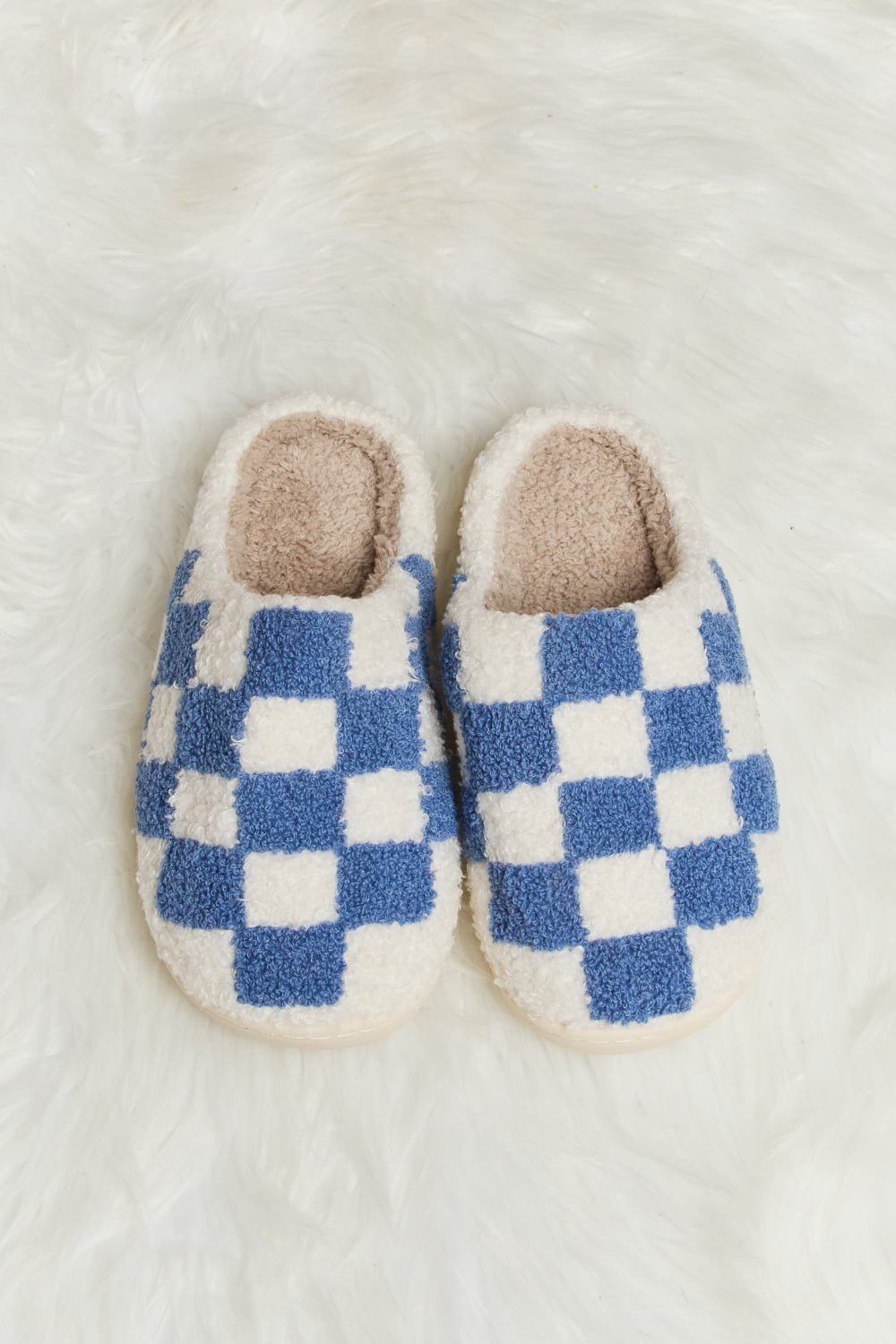 Melody Checkered Print Plush Slide Slippers - EMMY