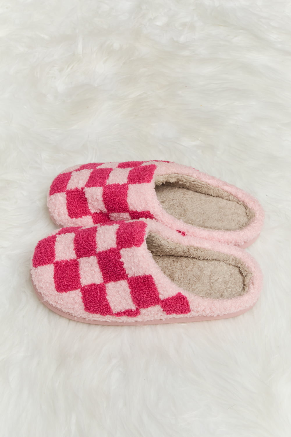 Melody Checkered Print Plush Slide Slippers - EMMY