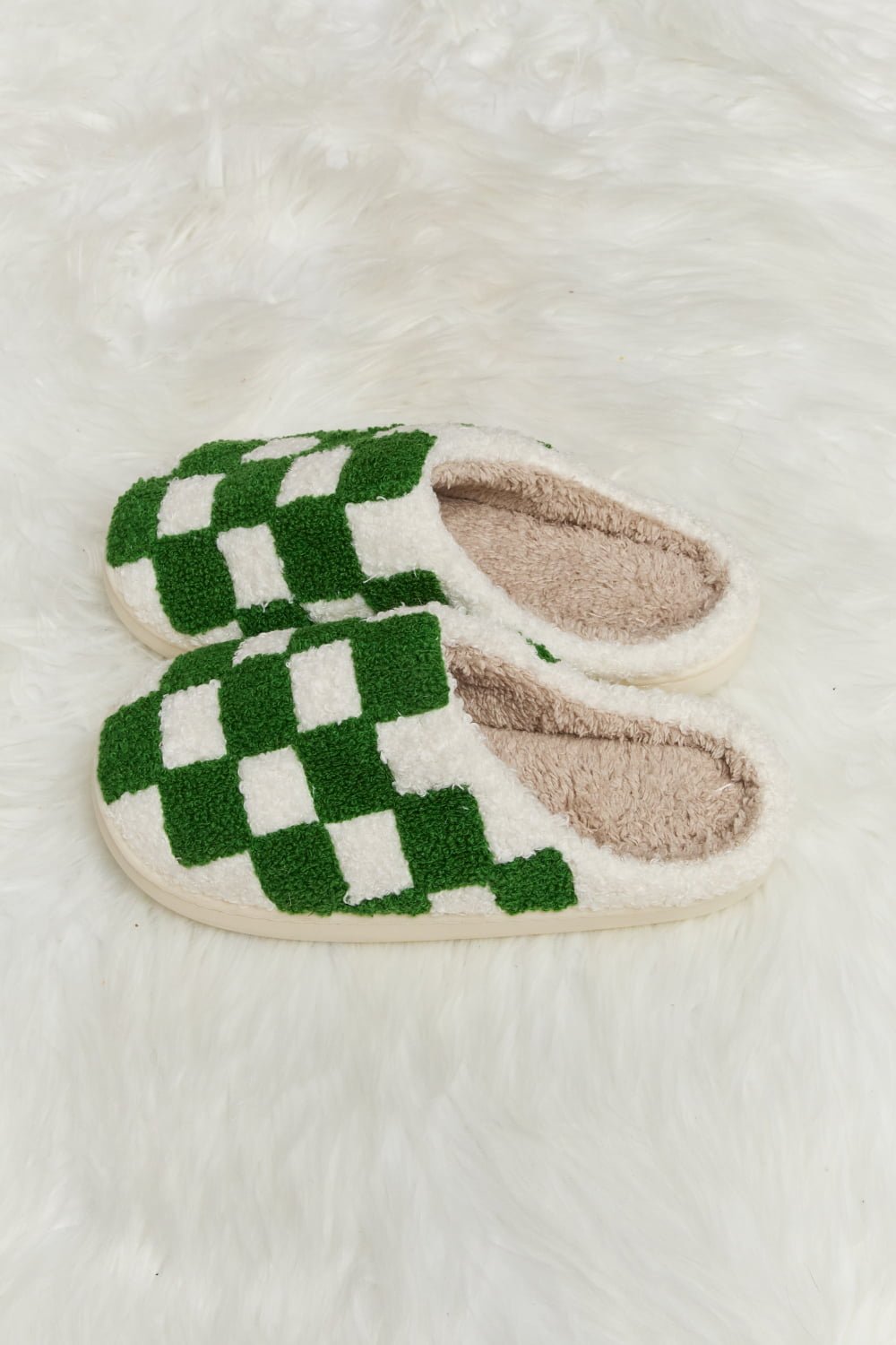 Melody Checkered Print Plush Slide Slippers - EMMY