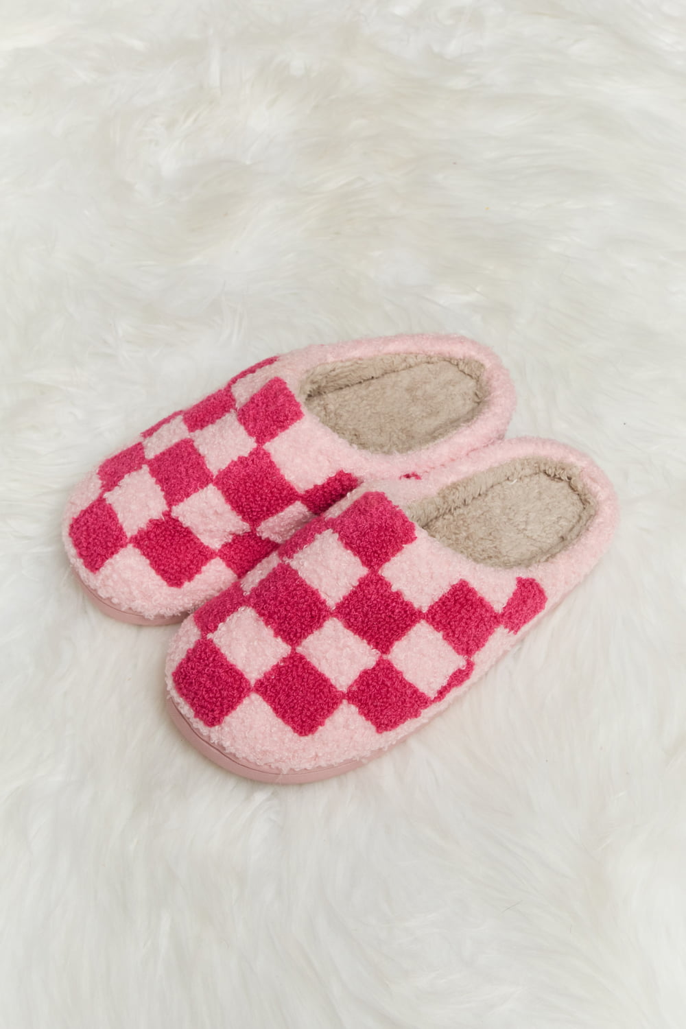 Melody Checkered Print Plush Slide Slippers - EMMY