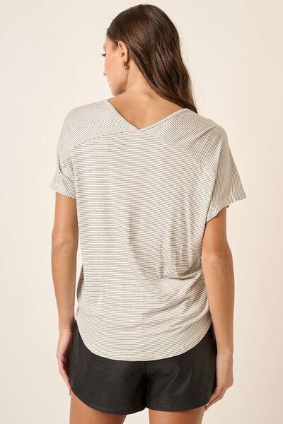 Mittoshop Striped V-Neck Short Sleeve T-Shirt - EMMY