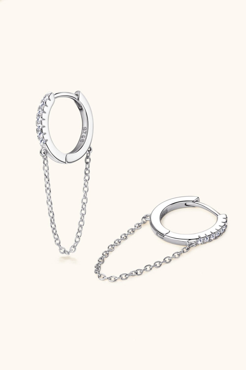 Moissanite 925 Sterling Silver Huggie Earrings with Chain - EMMY