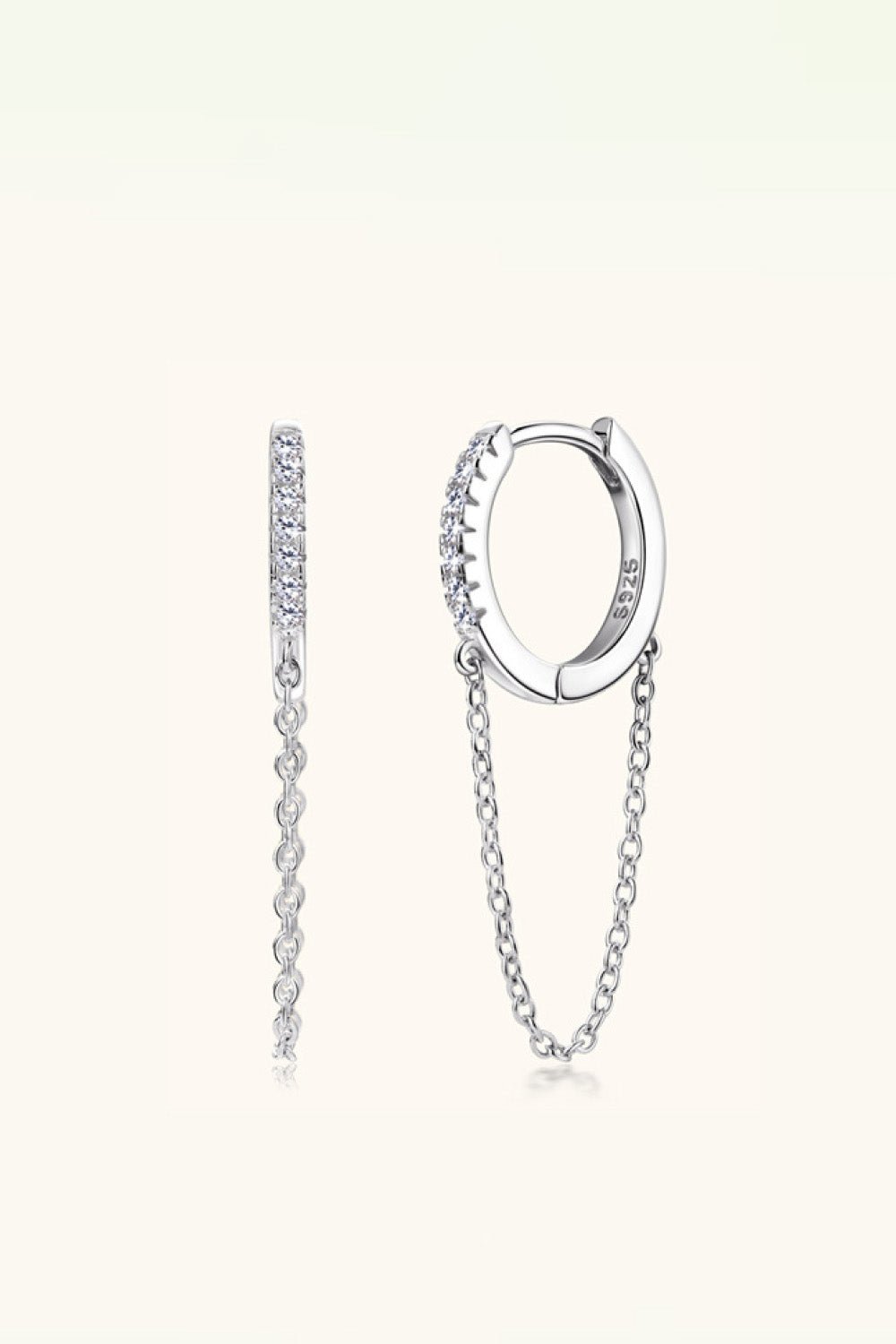 Moissanite 925 Sterling Silver Huggie Earrings with Chain - EMMY