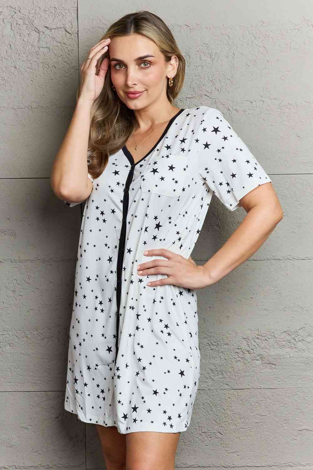 MOON NITE Quilted Quivers Button Down Sleepwear Dress - EMMY