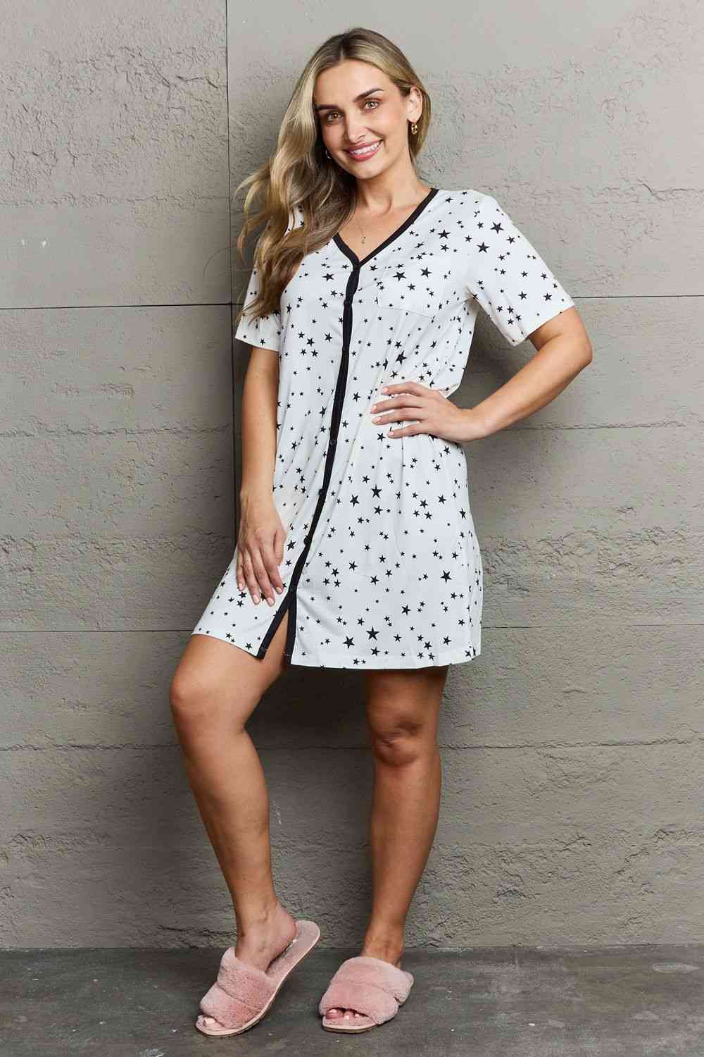 MOON NITE Quilted Quivers Button Down Sleepwear Dress - EMMY