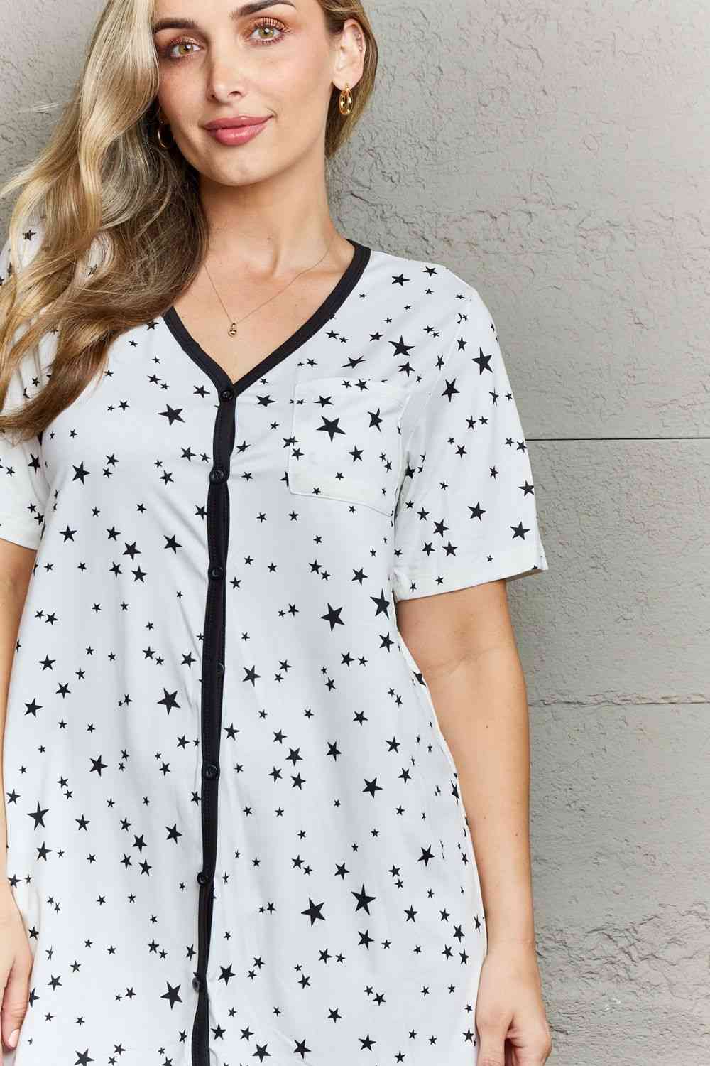 MOON NITE Quilted Quivers Button Down Sleepwear Dress - EMMY