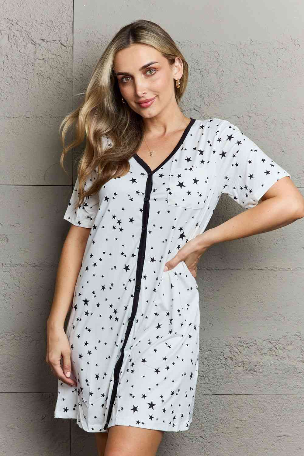 MOON NITE Quilted Quivers Button Down Sleepwear Dress - EMMY