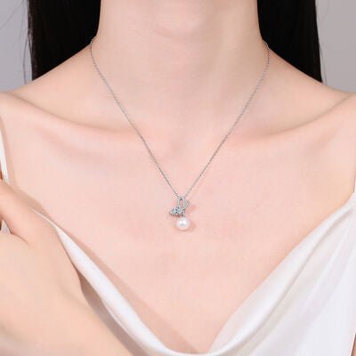 Natural Pearl Pendant Moissanite 925 Sterling Silver Necklace - EMMY