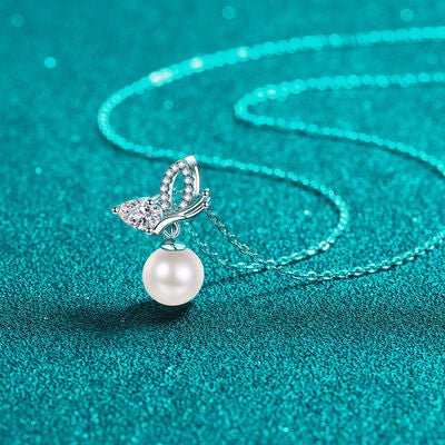 Natural Pearl Pendant Moissanite 925 Sterling Silver Necklace - EMMY